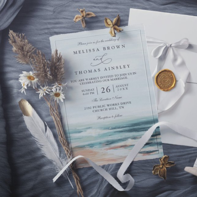 Beach Ocean Destination Elegant Modern Wedding Invitation (Creator Uploaded)