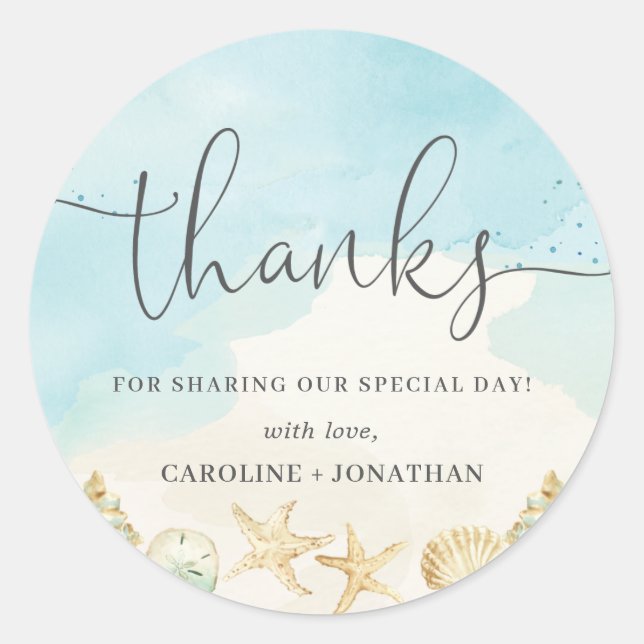 Beach Ocean Destination Wedding Thank You Favour Classic Round Sticker (Front)