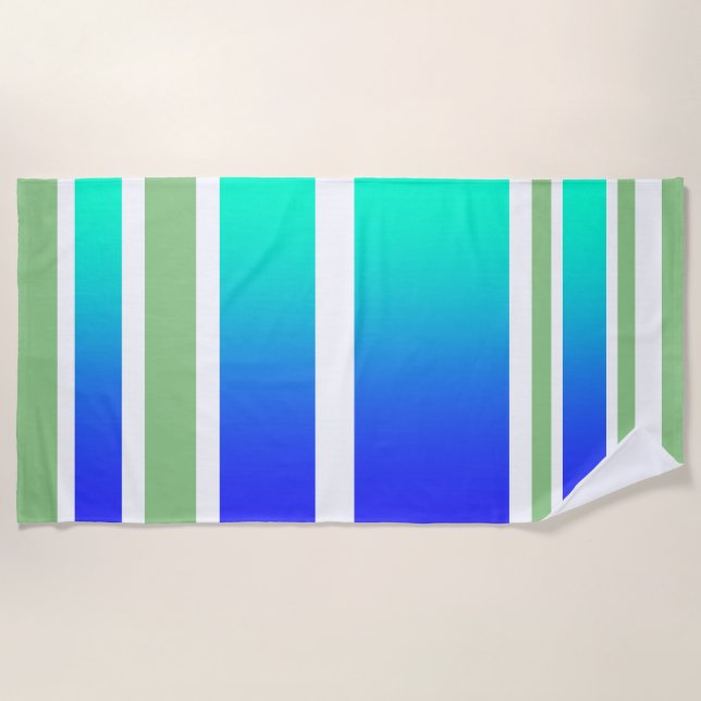 Beach Ocean Front Sand + Surf Aqua Stripes  Beach Towel (Front)
