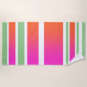 Beach Ocean Front Sand + Surf Green Stripes  Beach Towel
