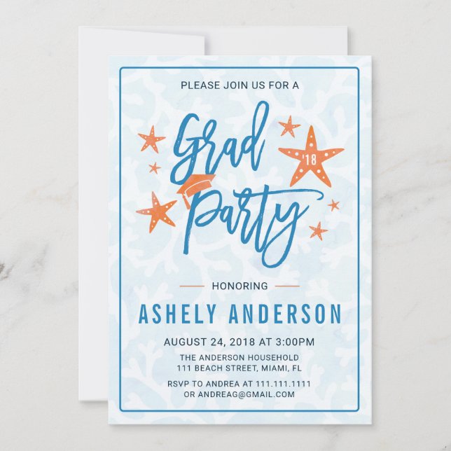 Beach Ocean Graduation Pool Party Invitation (Front)
