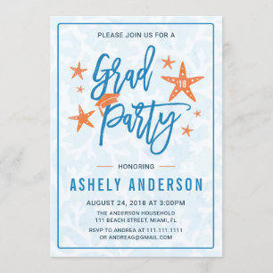 Beach Ocean Graduation Pool Party Invitation