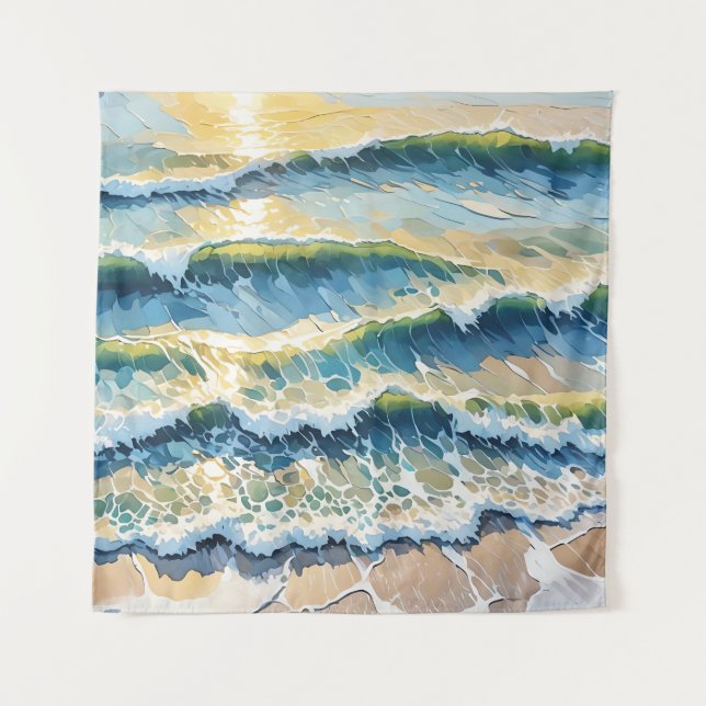 Beach Ocean Green Blue Yellow Design 345 Tapestry (Front)