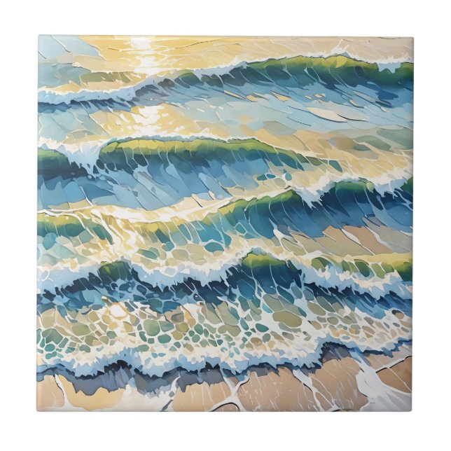 Beach Ocean Green Blue Yellow Design 345 Tile (Front)