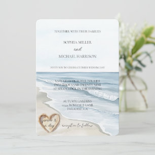 Beach Ocean Heart Sand Wedding Invitation