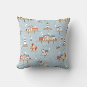 Beach Ocean Lighthouse Pattern Cushion