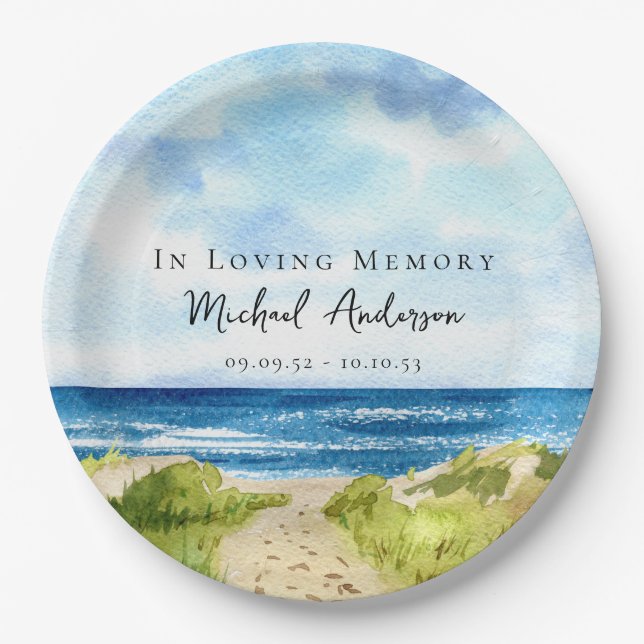 Beach Ocean Memorial Funeral Wake Paper Plate (Front)