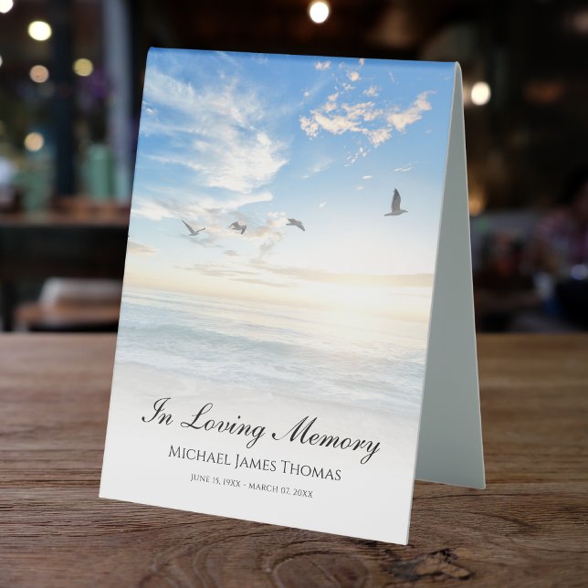 Beach Ocean Memorial or Funeral Photo Tribute (Beach Photo Memorial Table Tent)