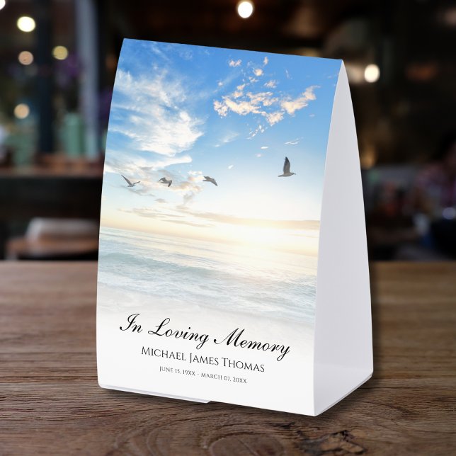 Beach Ocean Memorial or Funeral Photo Tribute (Beach Memorial Table Tent)
