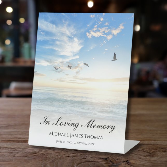 Beach Ocean Memorial or Funeral Photo Tribute Pedestal Sign (Beach Funeral Memorial Sign)