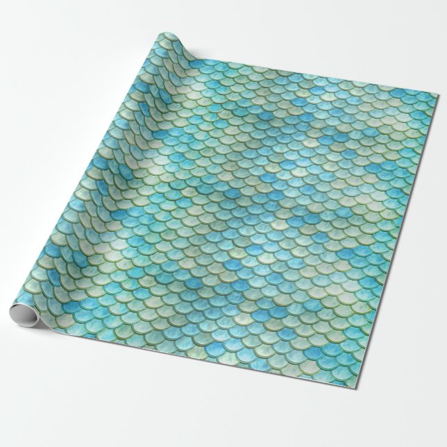 Beach Ocean Mermaid Fish Scales Wrapping Paper (Unrolled)