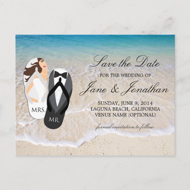 Beach Ocean "Mr. and Mrs." Wedding Save the Date Announcement Postcard (Front)
