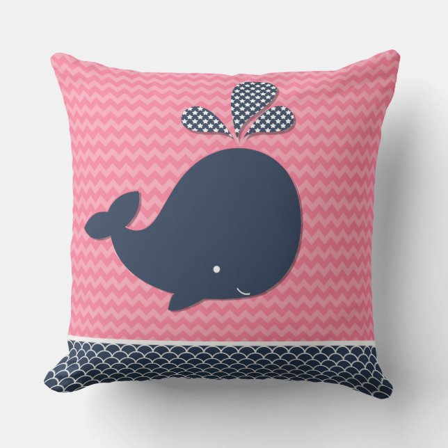 Beach Ocean Nautical Whale Pink Chevron Outdoor Cushion (Front)