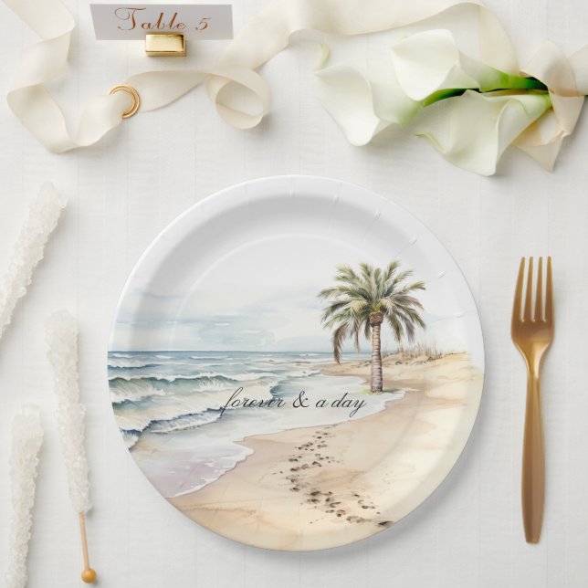 Beach Ocean Palm Tree Wedding Paper Plate (Wedding)