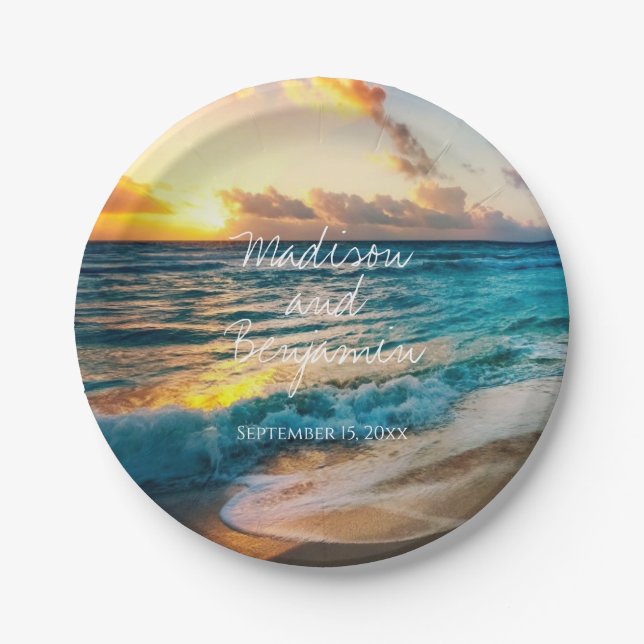 Beach Ocean Personalised Wedding Cake Plates (Front)