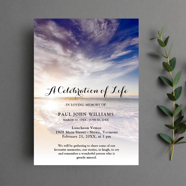 Beach Ocean Photo Celebration of Life Funeral Invitation (Creator Uploaded)
