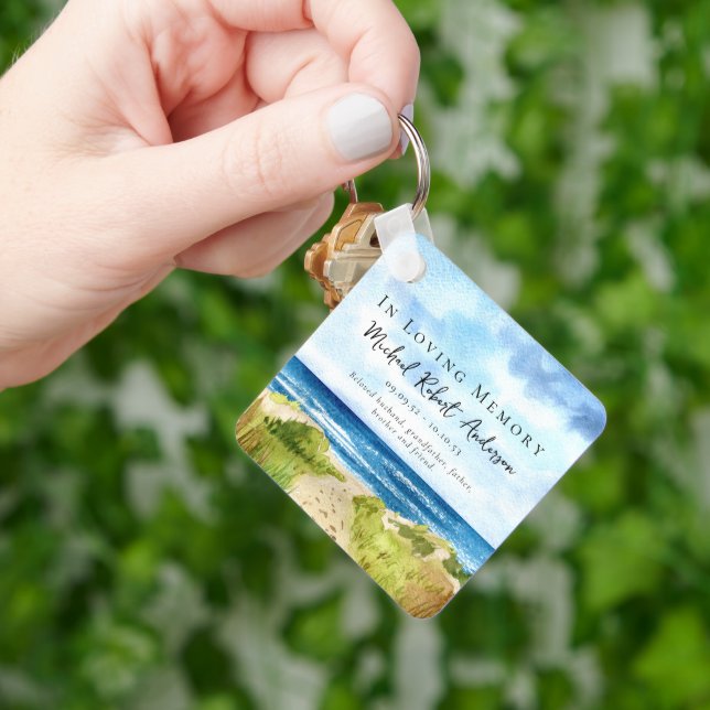 Beach Ocean Photo Memorial Funeral Favour Key Ring (Hand)