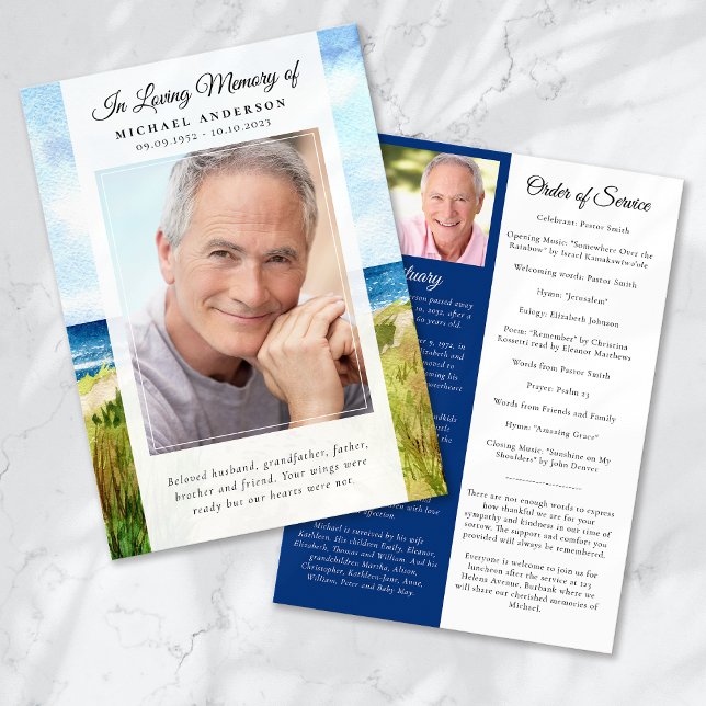 Beach Ocean Photo Memorial Service Program Invitation (Creator Uploaded)