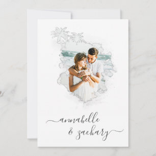 *~* Beach Ocean PHOTO + RSVP + QR AR6 Wedding Invitation