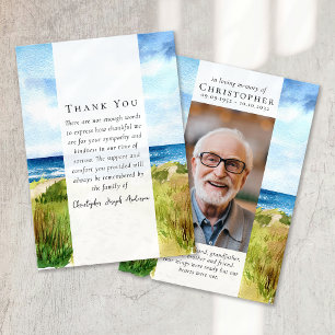 Beach Ocean Photo Sympathy Funeral Memorial Thank You Card
