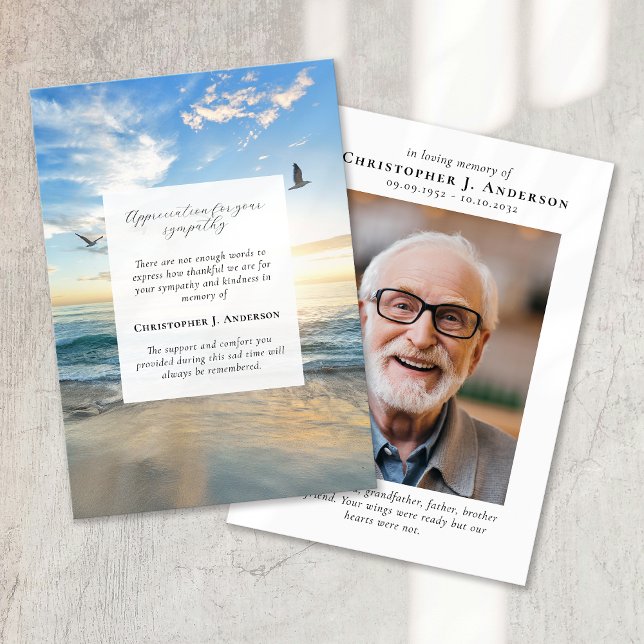 Beach Ocean Photo Sympathy Funeral Memorial Thank You Card (Creator Uploaded)