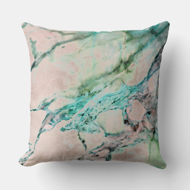 Beach Ocean Pink Rose Gray Mint Silver Gold Marble Cushion (Front)
