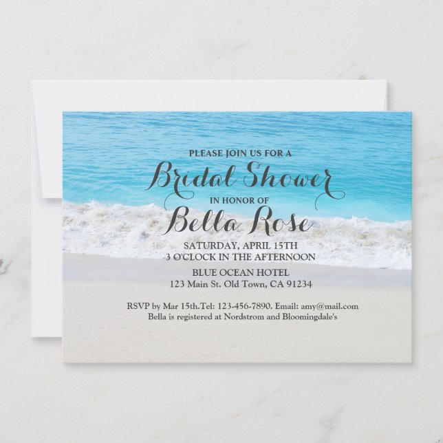 Beach ocean sand bridal shower invites (Front)