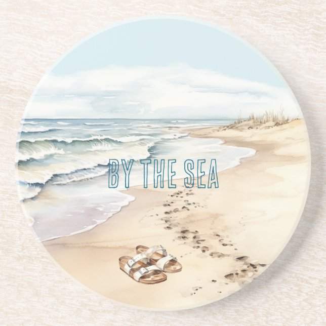 Beach Ocean Sand Sandals Coaster (Front)
