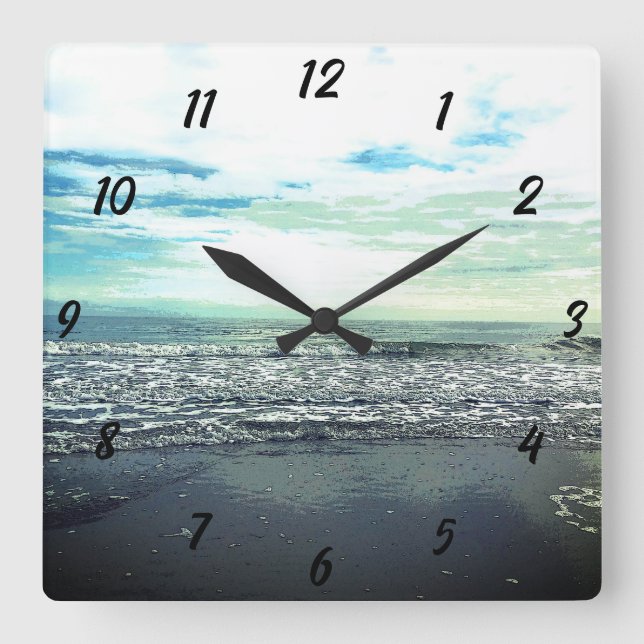 Beach Ocean Sea Abstract Blue Grey Artistic Cute Square Wall Clock (Front)