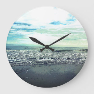 Beach Ocean Sea Abstract Blue Grey Green Artistic Large Clock