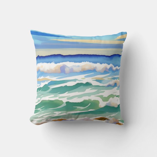 Beach Ocean Sea Design 300 Blue Green Cushion (Front)