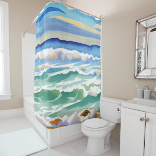 Beach Ocean Sea Design 300 Blue Green Shower Curtain