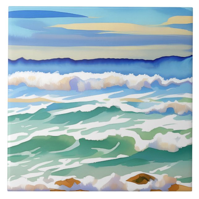 Beach Ocean Sea Design 300 Blue Green Tile (Front)