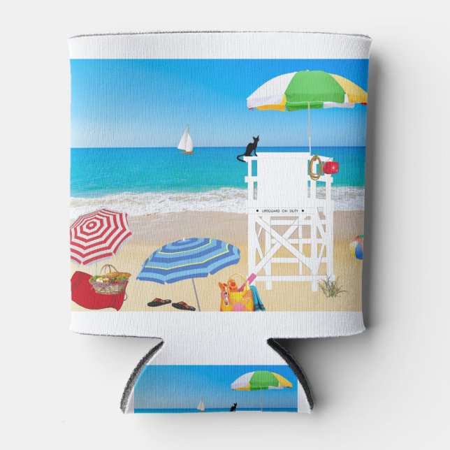 Beach Ocean Sea Lifeguard Guardian Parasols Can Cooler (Front)