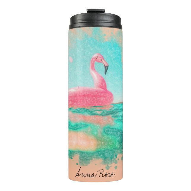 *~* Beach Ocean Sea Nautical Pink Toy Flamingo Thermal Tumbler (Front)