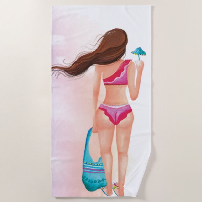 *~* Beach Ocean Sea Nautical Woman Bikini Cocktail Beach Towel (Front)