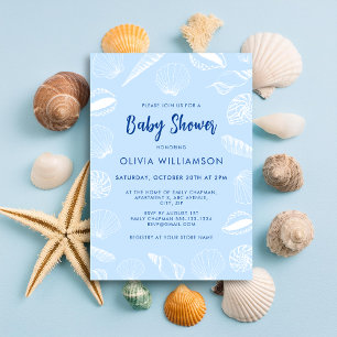 Beach Ocean Sea Shells Boy Baby Shower Invitation