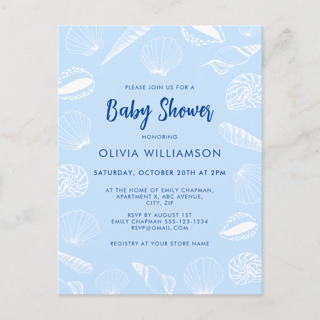 Beach Ocean Sea Shells Boy Baby Shower Postcard (Front)