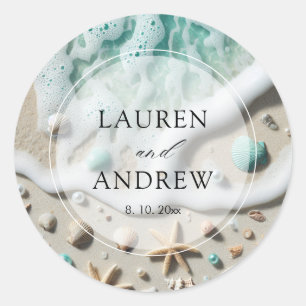 Beach Ocean Seaside Personalised Wedding Classic Round Sticker