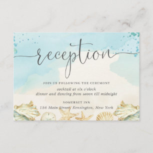 Beach Ocean Shells Destination Wedding Reception Enclosure Card