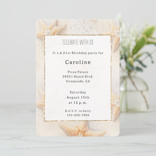 Beach Ocean Starfish Birthday   Invitation (Standing Front)