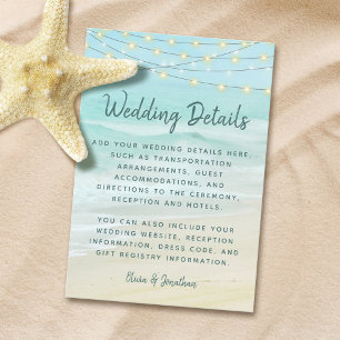 Beach Ocean String Lights Wedding Details Enclosure Card