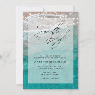 Beach Ocean String Lights Wedding Invitation