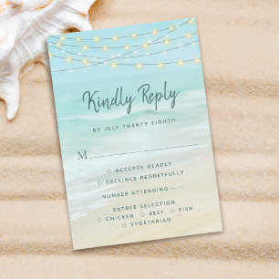 Beach Ocean String Lights Wedding with Menu RSVP