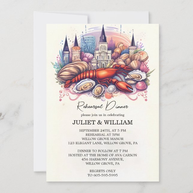 Beach Ocean Summer New Orleans Rehearsal Dinner Invitation (Front)