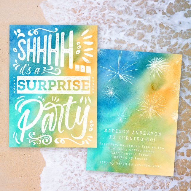 Beach Ocean Summer Shh Surprise Birthday Party Invitation (Creator Uploaded)