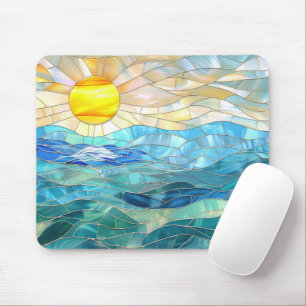 Beach Ocean Tropical Sunrise Stained Glass  Mouse Mat