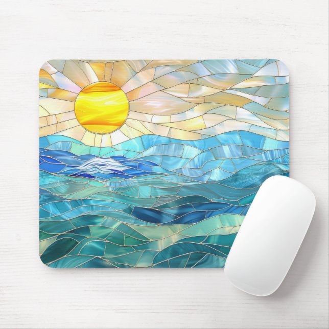 Beach Ocean Tropical Sunrise Stained Glass  Mouse Mat (With Mouse)
