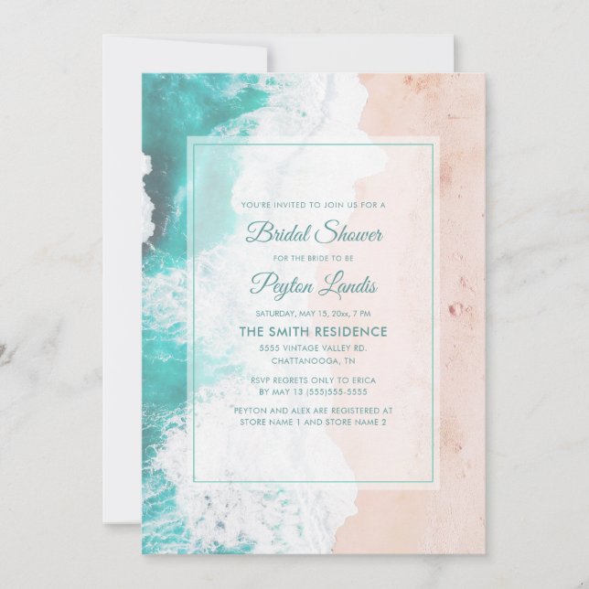 Beach Ocean Tropical Teal Bridal Shower Invitation (Front)