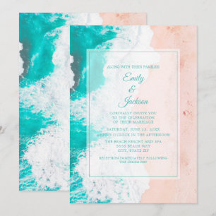Beach Ocean Tropical Teal White Brown Wedding #1 Invitation